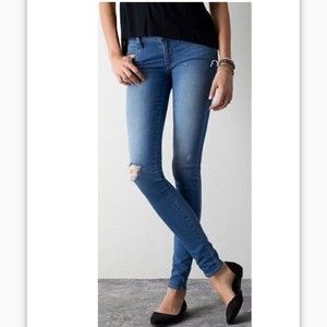 American Eagle Outfitters AEO Women Blue Stretch Denim Jegging Jeans School